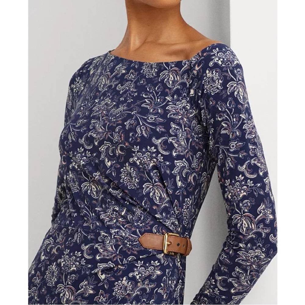 Lauren Ralph Lauren Women's Floral Buckle-Trim Jersey Off the Shoulder Dress 14 - Picture 4 of 16